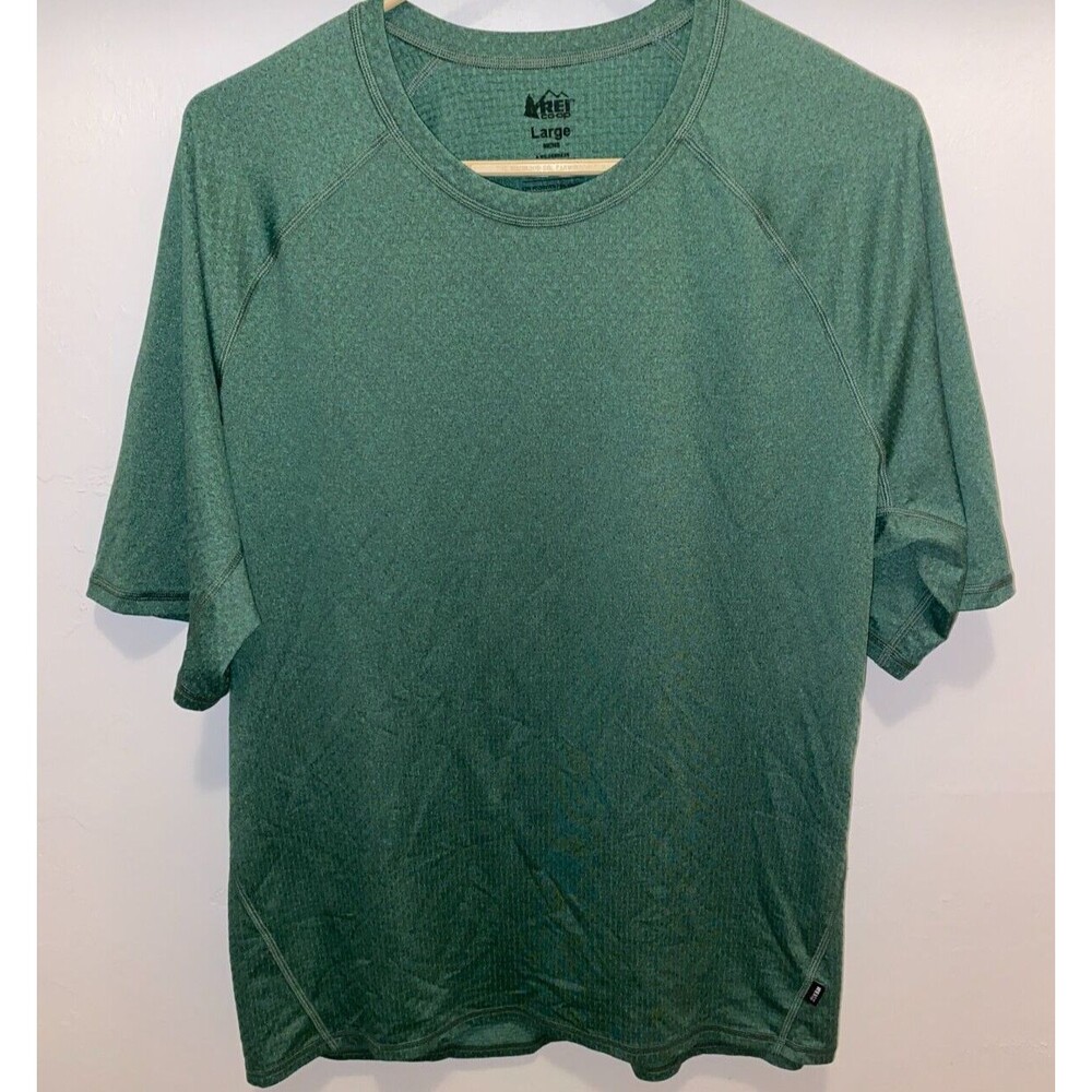 REI COOP Men's Crewneck T-Shirt L Short Sleeve Green Outdoor Hiking Green